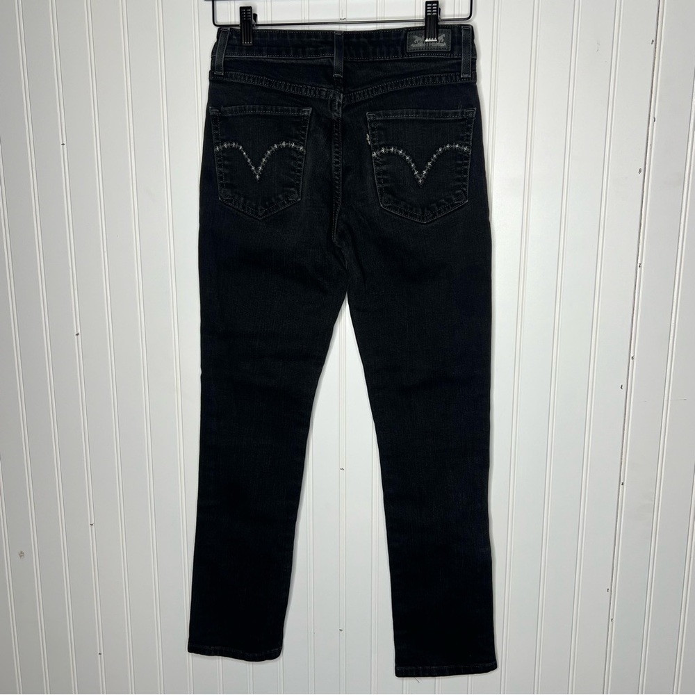 Levis Mid Rise Skinny Black Jeans With White Embroidered Back Pockets Size 28